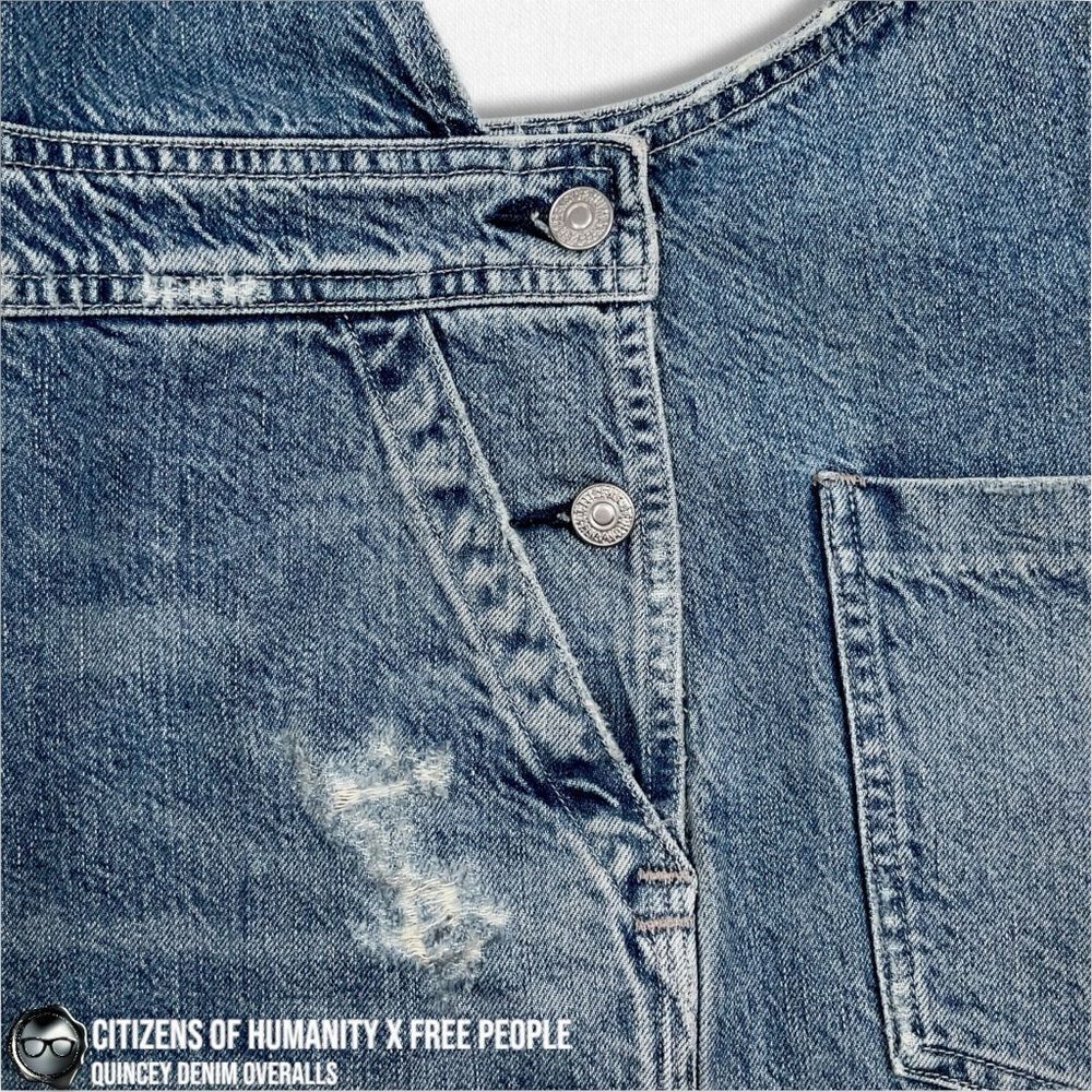 CITIZENS OF HUMANITY X FREE PEOPLE QUINCEY PATCHWORK EMBROIDERED DENIM OVERALLS - Picture 10 of 16